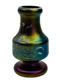 Iridescent Silver Overlay Art Nouveau Glass Vase