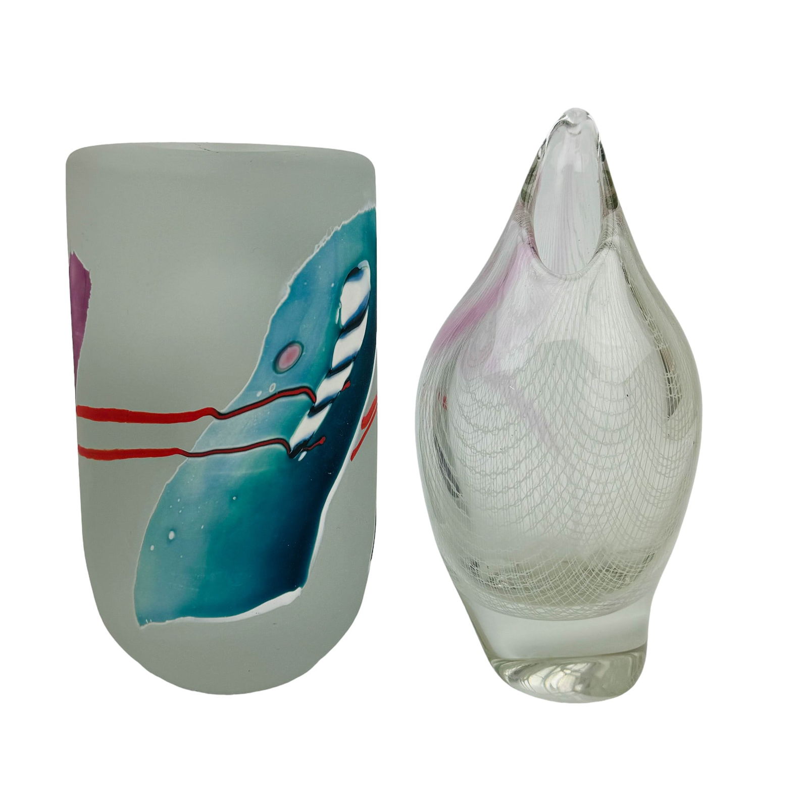 Abstract Frosted & Fishnet Case Art Glass Vase 2p (1 of 5)