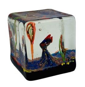 Murano Reef Fish Cube Glass Aquarium Paperweight