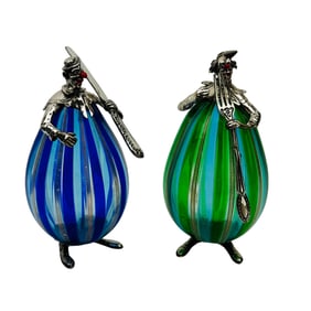 Angini Murano Glass Sterling Clown Figurine 2p LOT
