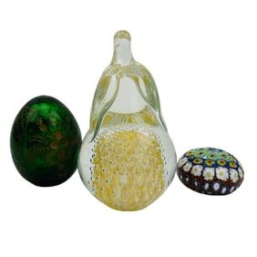 Russian Glass Egg Murano Pear Paperweight 3p LOT