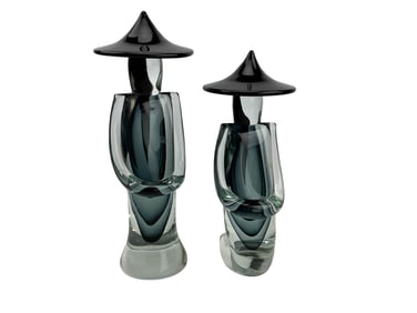 Luigi Onesto Murano Sommerso Figural Sculpture 2pc