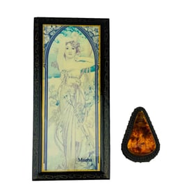 Saban Sterling 925 Amber & Mucha Lacquered Box 2pc