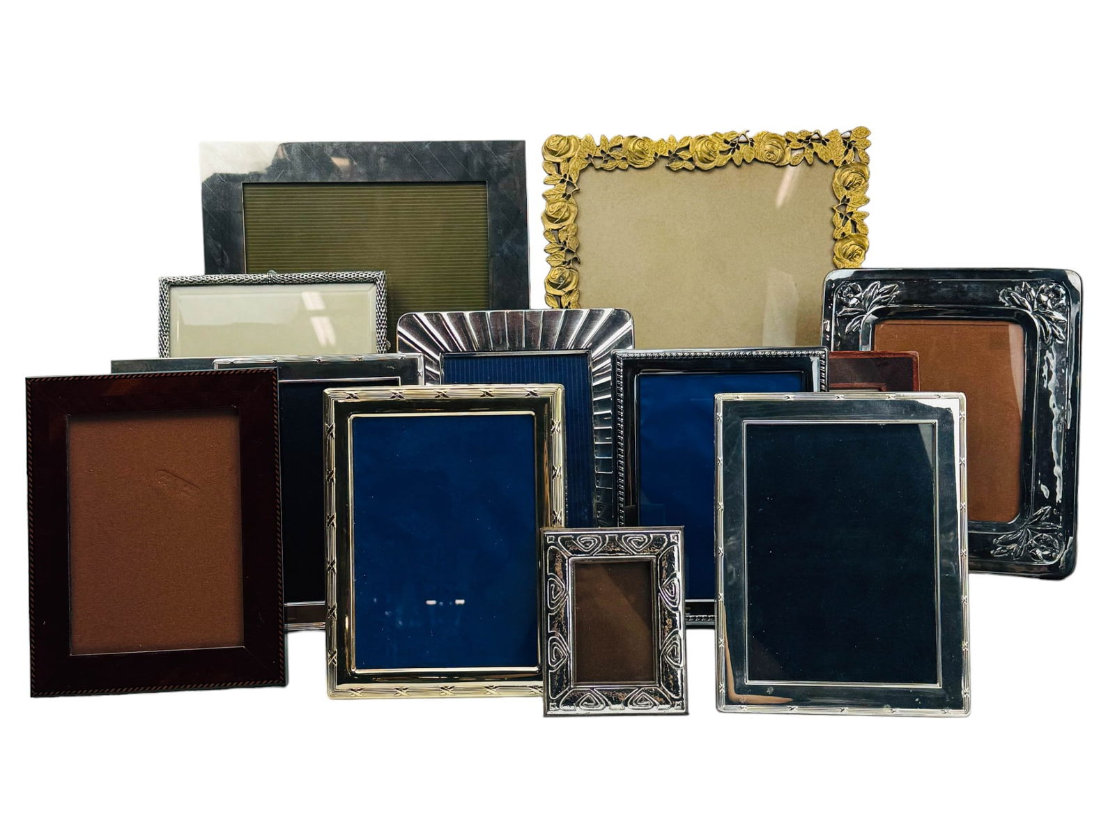 Silver Plate Wood Gilt Bronze Picture Frame 13 pc (1 of 4)