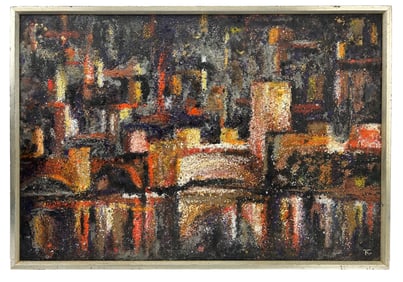 Mid Century Modern MCM Mixed Media Painting SIGNED