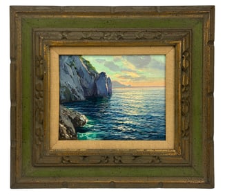 Cliff Side Coastal Seascape Oil Painting SIGNED