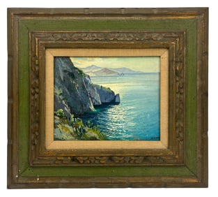 Cliff Side Coastal Seascape Oil Painting SIGNED