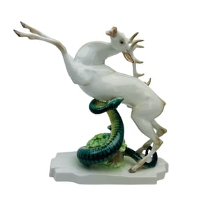 Herend Hungarian Porcelain Deer & Snake Figurine