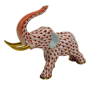 Herend Porcelain Rust Fishnet Elephant Figurine