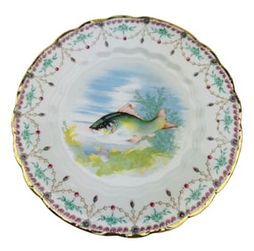 Antique Carlsbad Austria Porcelain Fish Plate 12pc