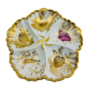 T&V Limoges Painted Seashell 5 Well Oyster Plate