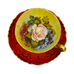 Aynsley Pink Cabbage Rose Cabinet Teacup & Saucer