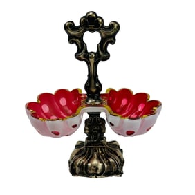 Fenton Cranberry Coin Dot Sterling Mount Salt Dip