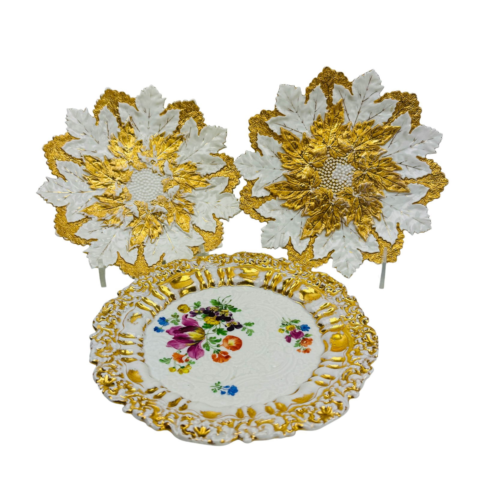 Antique Meissen Porcelain Floral Cabinet Plate 3pc (1 of 5)