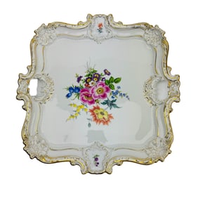 Meissen Porcelain Floral & Gold Gilt 16" Platter