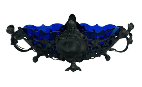 Art Nouveau Silver Plate Maiden Floral Centerpiece