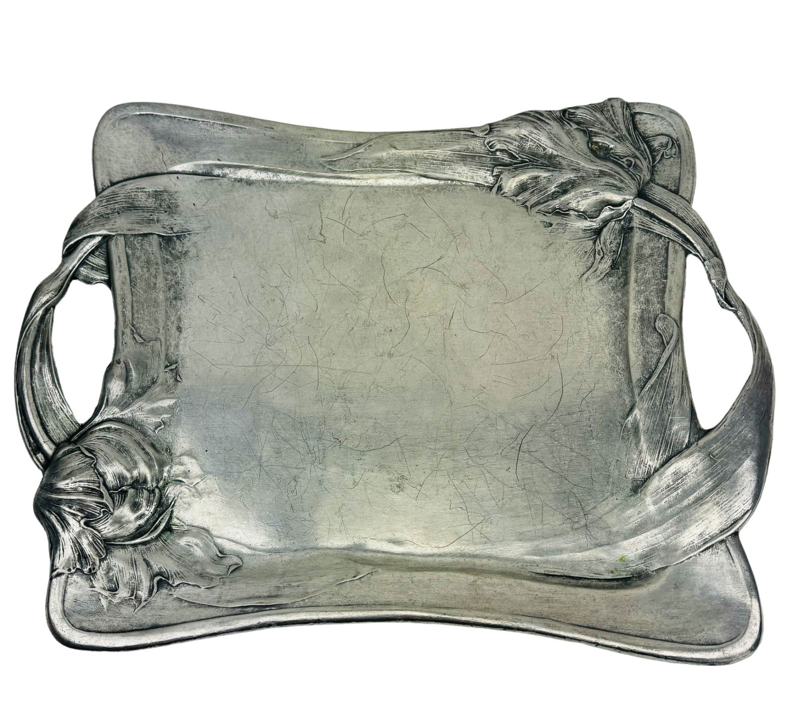 Antique Art Nouveau Silvered Pewter Serving Tray (1 of 3)