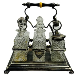 Antique English Silver Plate & Glass Condiment Set