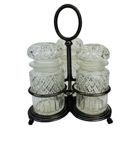 Atkins Bros Silver Plate 3 Glass Jar Pickle Castor