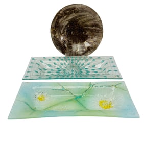 Higgins & Betty Foster Fused Glass Plate Tray 3pc