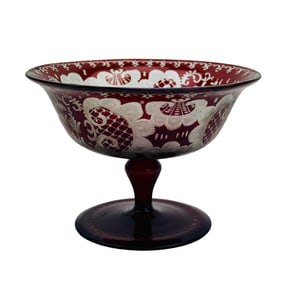 Bohemian Cranberry Cut Clear Champagne Sherbet 10p