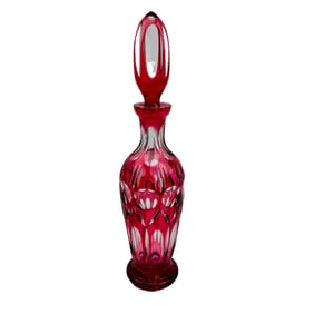 Bohemian Czech Crystal Ruby Red Cut Clear Decanter