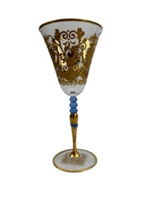 Elegant Gilded Glass Goblet w/ Bluestem Accents
