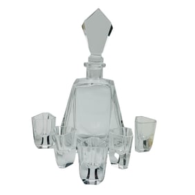 Art Deco Clear Crystal Decanter Shot Glass 6pc LOT