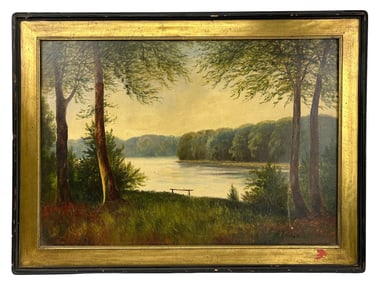 Antique Forest River Landscape Oil Painting SIGNED