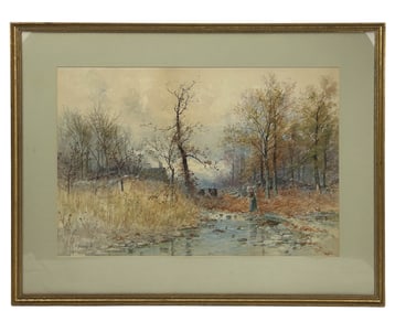 P Buckens Jr Figural Rural Landscape Watercolor
