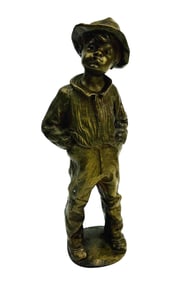 Antique French Bronze Boy w Cap Sculpture SIGNED