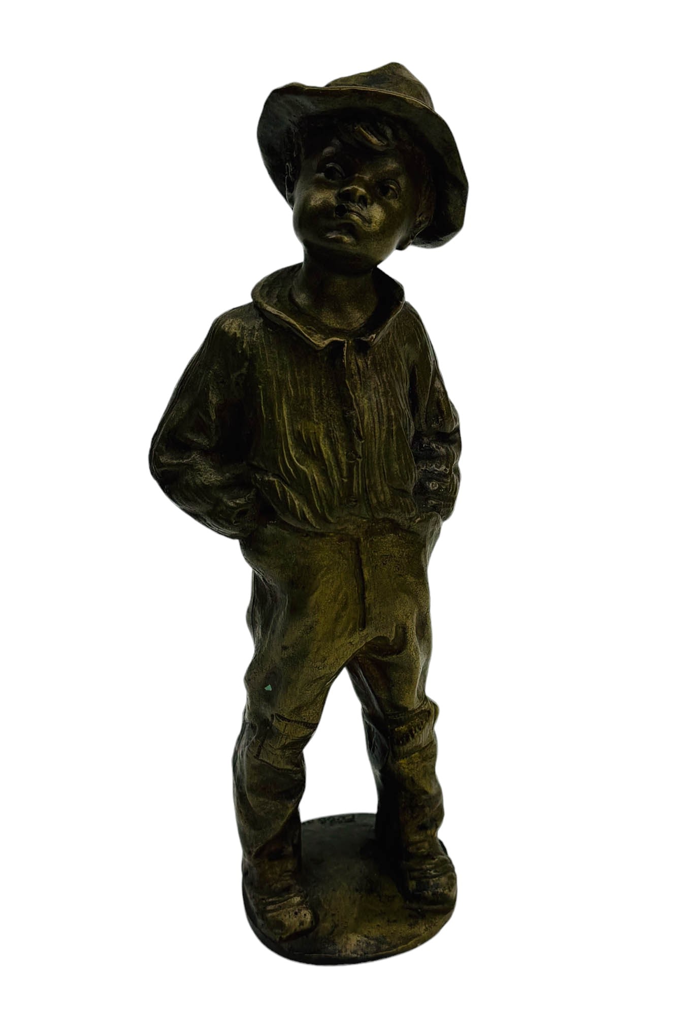 Antique French Bronze Boy w Cap Sculpture SIGNED (1 of 6)