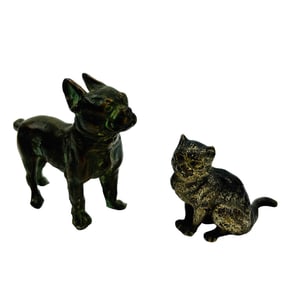 Viennese Bergman Style Pair Cat and Dog Bronzes