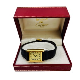 Cartier Paris Ladies Gold Plated Tank Watch w/ Box
