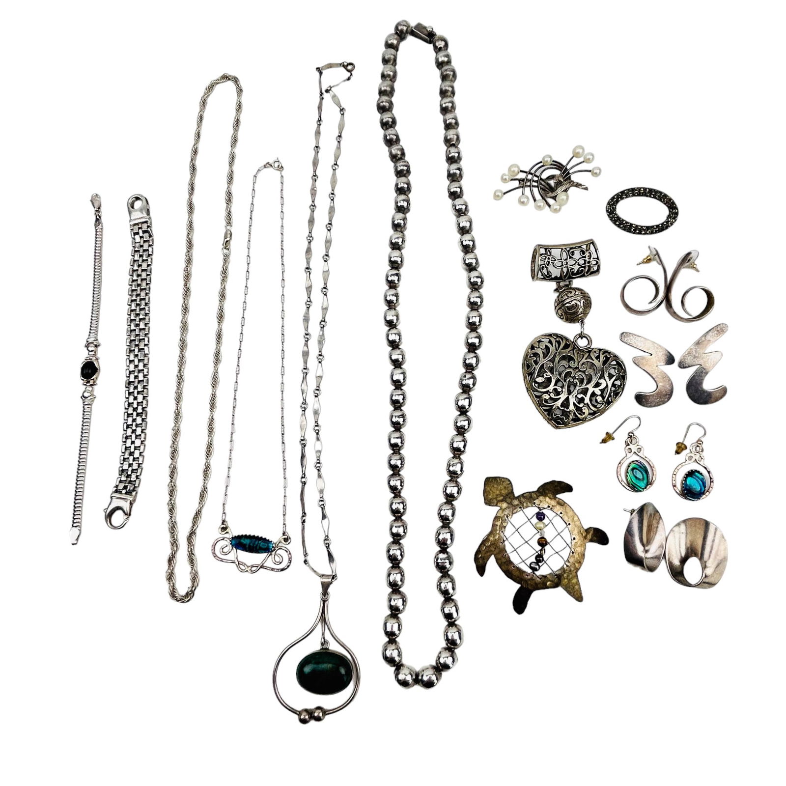 Sterling Necklace Bracelet Earrings Brooch Pin LOT (1 of 8)