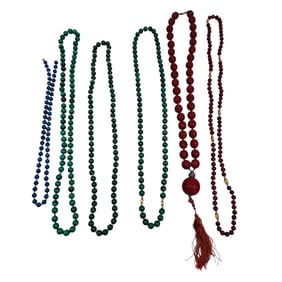 Malachite Lapis Carved Cinnabar Bead Necklace LOT