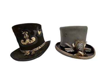 Unisex Felt Hats w/ Snake Skin & Feather 2pc LOT