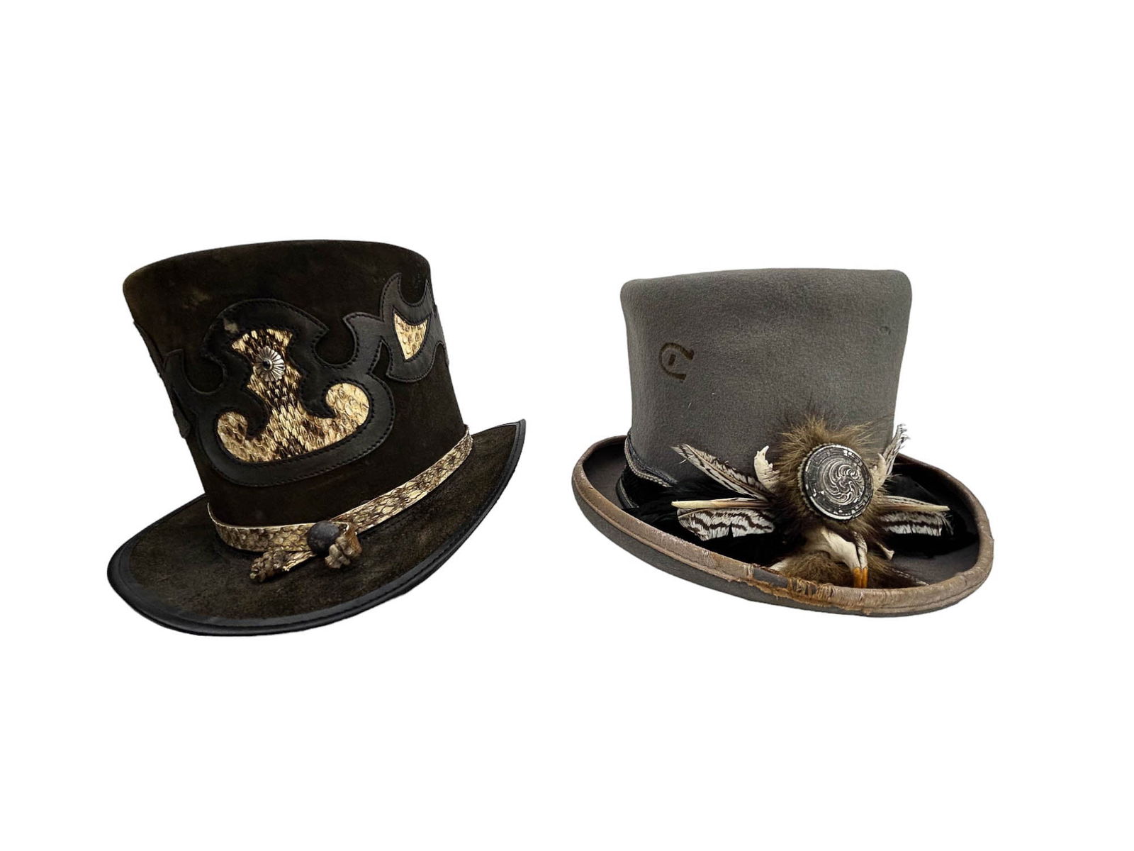 Unisex Felt Hats w/ Snake Skin & Feather 2pc LOT (1 of 7)