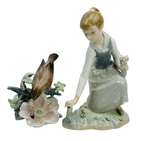 Lladro Girl Flowers & Ladybug Nightingale Figurine