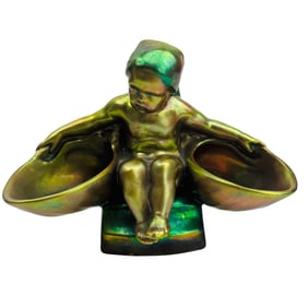 Zsolnay Pecs Eosin Art Deco Girl w Bowl Figurine