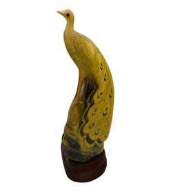 Carved Water Buffalo Horn Peacock Bird Sculpture