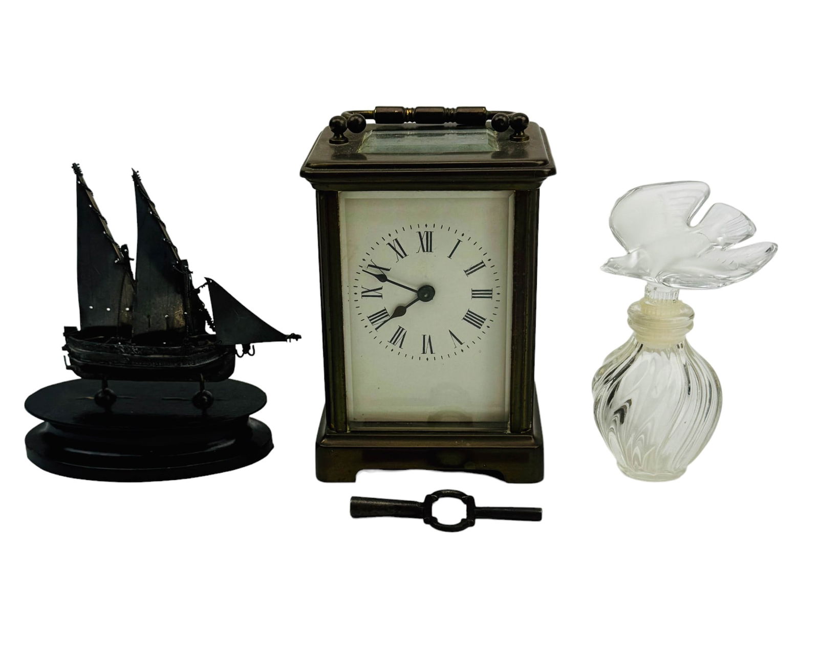 French Carriage Clock Silver Ship & Perfume Bottle (1 of 4)