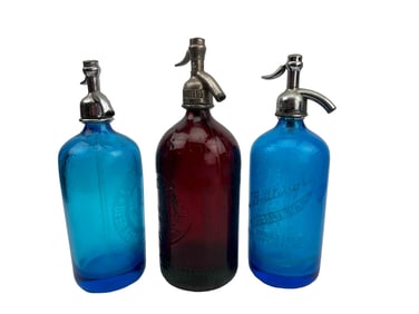 Red & Blue Color Glass Seltzer Siphon Soda Bottles