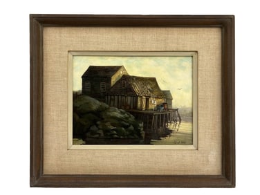 Elliot Orr 1904-1997 Beach Boat House Oil Painting