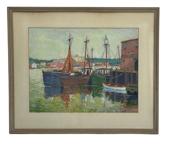Edward Kuhlmann 1882-1973 Gouache Boat Painting