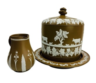 James Dudson Jasperware Covered Cheese Dish & Jug