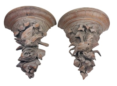 Antique Victorian Blackforest Bracket Shelves PAIR
