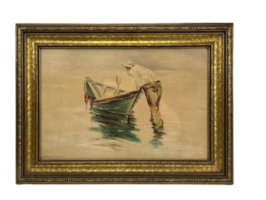 Lillian Scarborough 20C Fisherman Boat Watercolor
