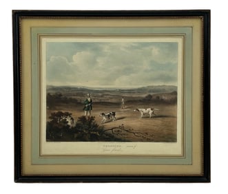 Antique English Fox Hunting Scene Color Engraving