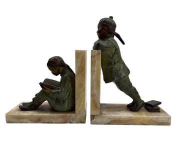 Hester Mabel White Art Deco Bronze Onyx Bookends